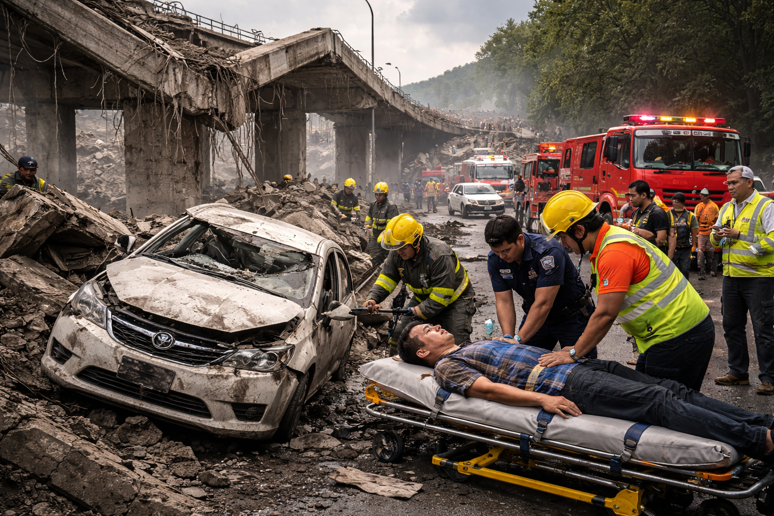 Driver dies after collapsing bridge